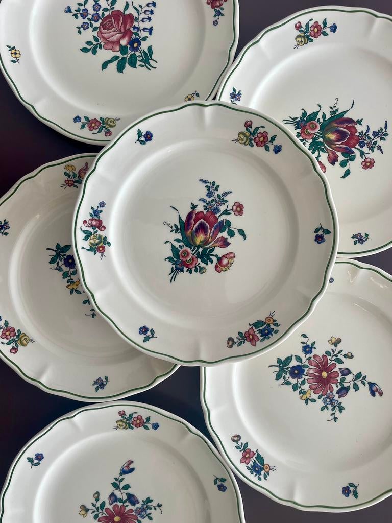 villeroy & boch, 6 ontbijtborden, alt strassburg, roos tulp, Antiek en Kunst, Ophalen of Verzenden