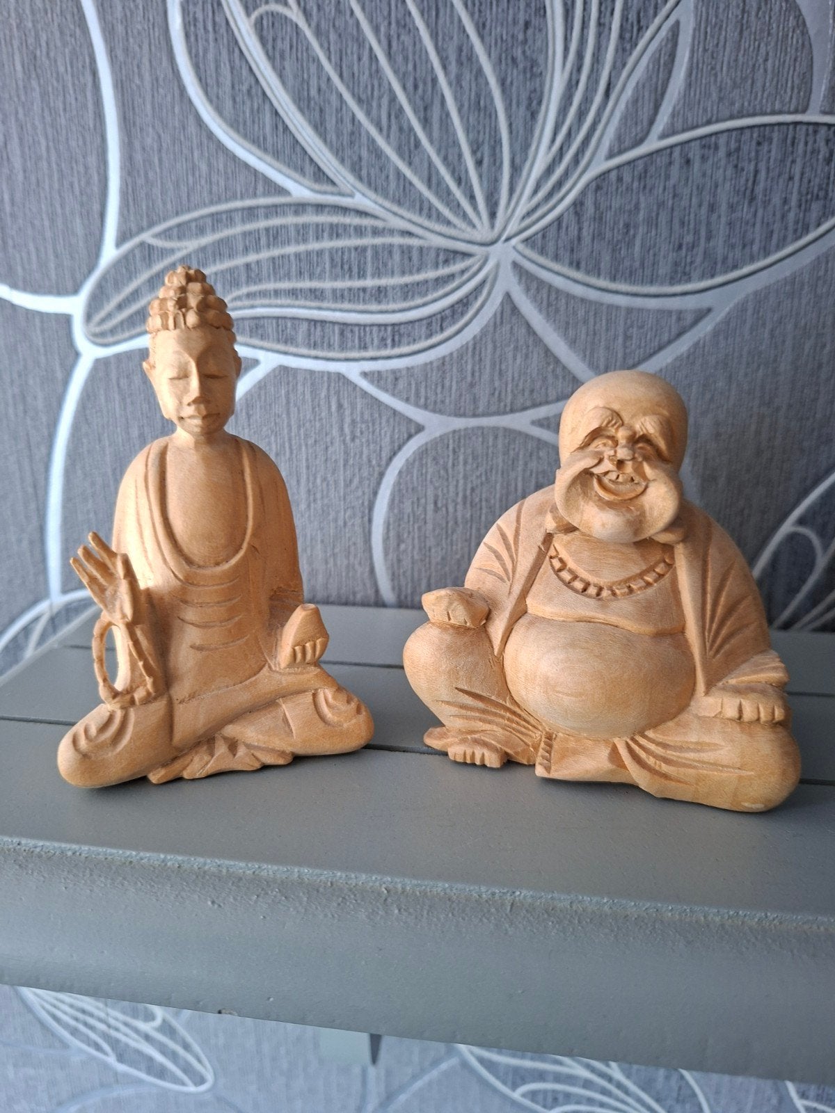 Houten Boeddha en Lachende Boeddha Beeldjes, Ophalen, Hout, Bruin, Oosters