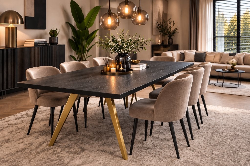 Luxe SMAQQ Industriële Eettafel – 240x110cm - Modern NIEUW, 100 tot 150 cm, Hotel Chic - Industrieel - Modern - Black Gold - Minimalistisch