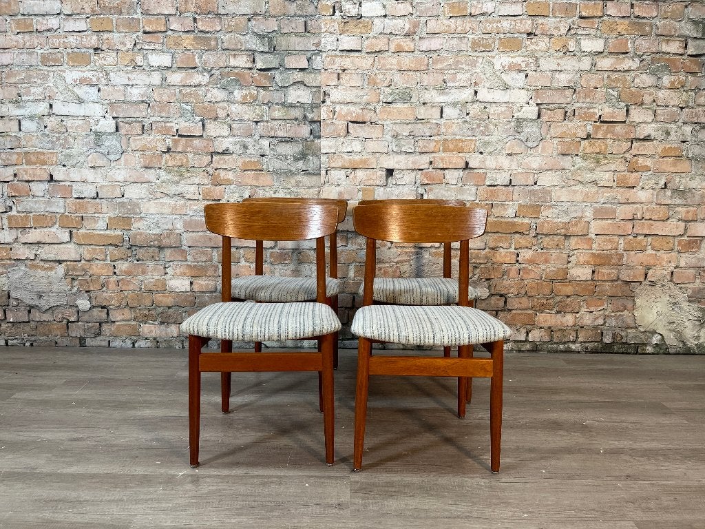 Vintage Deense Stoelen Set – Teak & Stof, Ophalen, Bruin, Design, Zo goed als nieuw