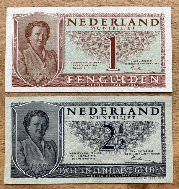 biljet 1 + 2,5 gulden 1949 (muntbiljet) in UNC, Postzegels en Munten, Ophalen, 1 gulden, Setje