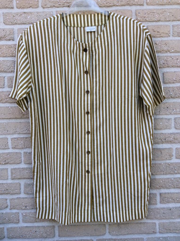 BLOUSE COPINES KHAKI/creme oversized gestreept TUNIEK 38 40, Maat 38/40 (M), Verzenden, Beige, COPINES