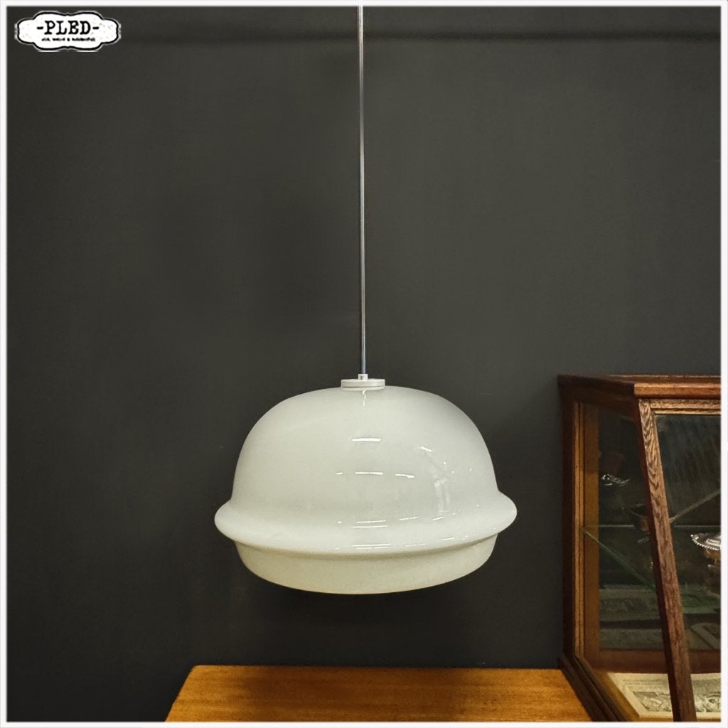 Grote vintage opaline pendellamp, Karel Volf, 1970s Tsjechie, Ophalen, Gebruikt, E27 (groot), Glas