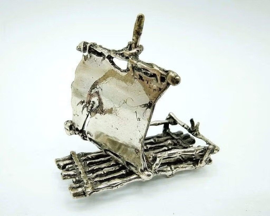 Zilveren miniatuur, vlot met zeil, Italië, 800, Verzenden, Zilver