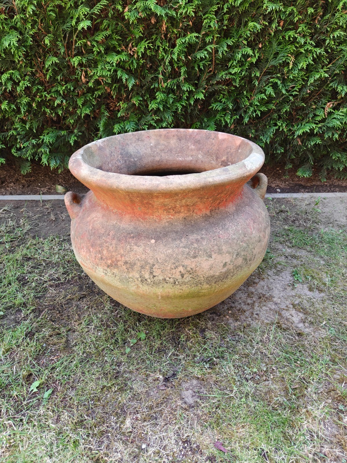 Grote oude terracotta pot met oren, Ophalen, Gebruikt, Rond, Minder dan 40 cm