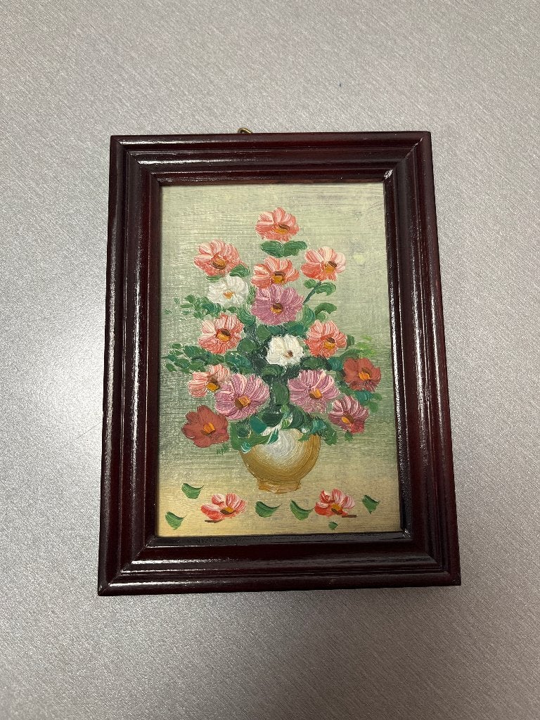 Schilderijtje bloemen 15,5 x 11,5 cm, Antiek en Kunst, Kunst | Schilderijen | Klassiek, Ophalen of Verzenden