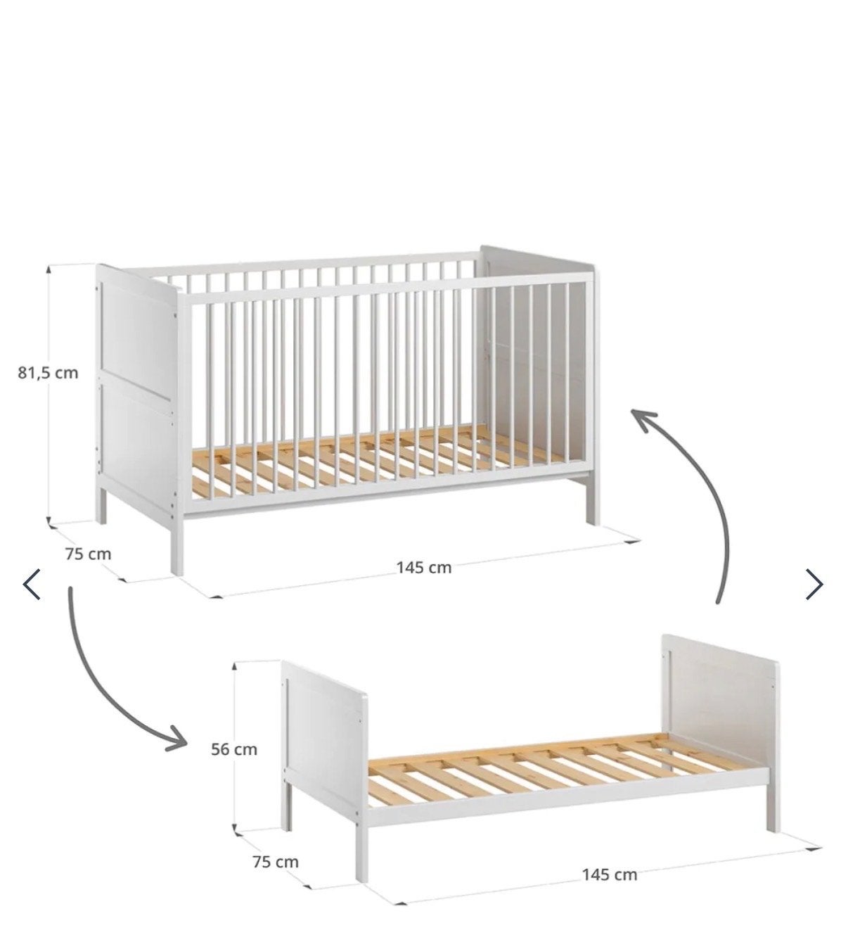 Ledikant/3-in-1 Meegroeiend bed wit - 0-6 jaar, Kinderen en Baby's, Ophalen, Nieuw, 70 tot 85 cm, 140 tot 160 cm