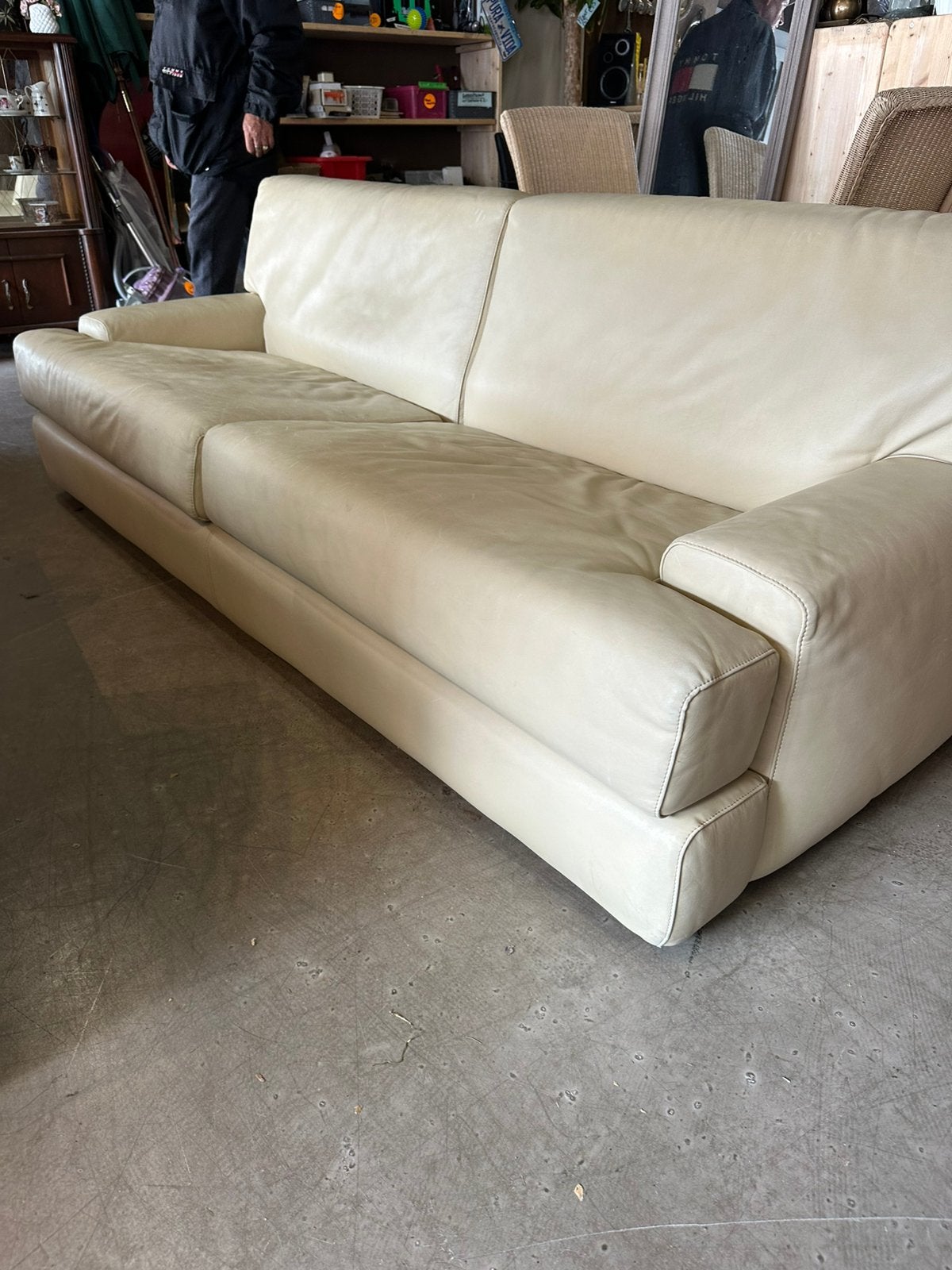 Design bank crème leer, Driepersoons, Ophalen of Verzenden, Zo goed als nieuw, X