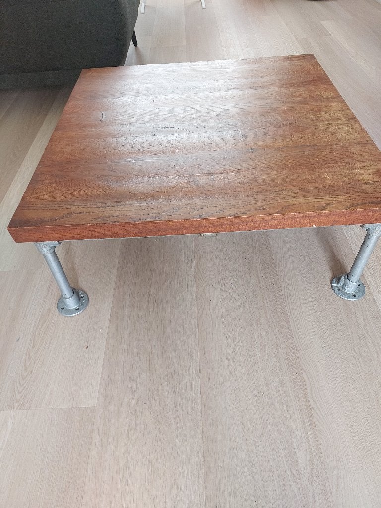 Massief houten eet & salontafel industriële stijl + 4 soelen, Huis en Inrichting, Ophalen, 100 tot 150 cm, 50 tot 100 cm, Zo goed als nieuw