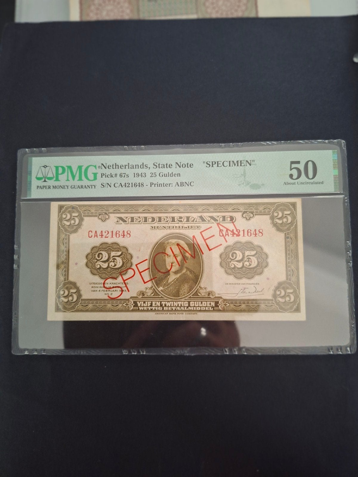 25 gulden Wilhelmina Specimen uit 1943 in AUNC, Postzegels en Munten, Bankbiljetten | Nederland, Ophalen of Verzenden, 25 gulden