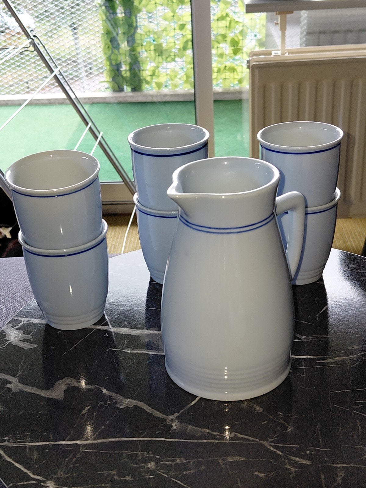 Vintage Lilien Porzellan Austria kan en 6 bekers, Ophalen, Kan, Gebruikt, Overige merken