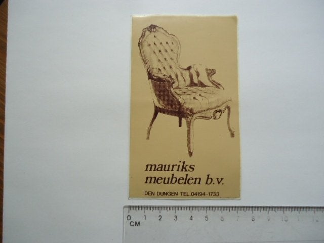 sticker oud Den Dungen MAURIKS meubel Sint Michielsgestel, Verzenden, Zo goed als nieuw, Bedrijf of Vereniging