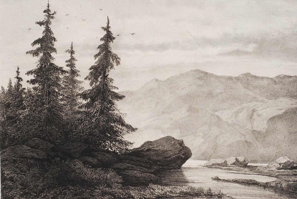 Aan het meer van Brienz - Litho (1863)