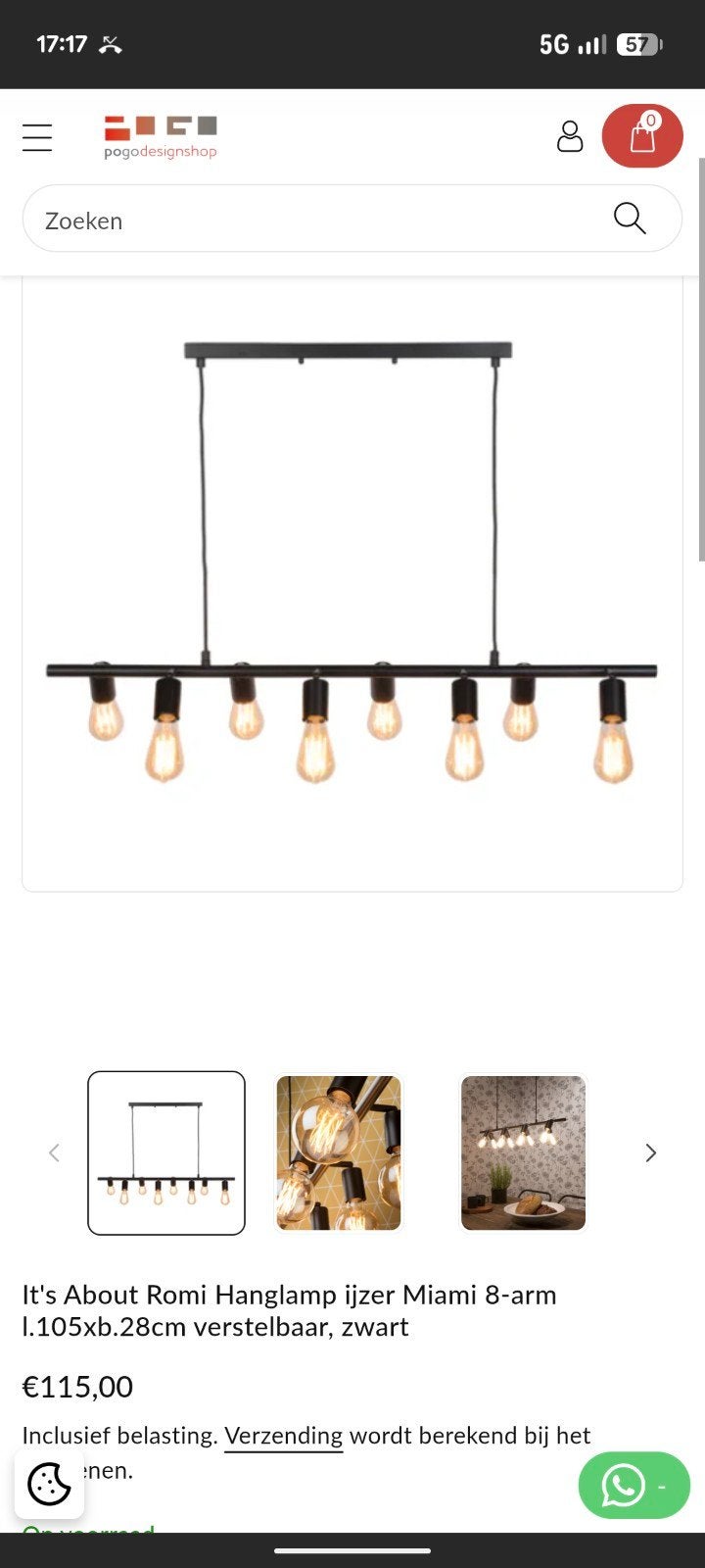 It's About Romi Hanglamp Miami 8-arm, zwart, verstelbaar, Ophalen, Modern, Industrieel, E27 (groot), Zo goed als nieuw