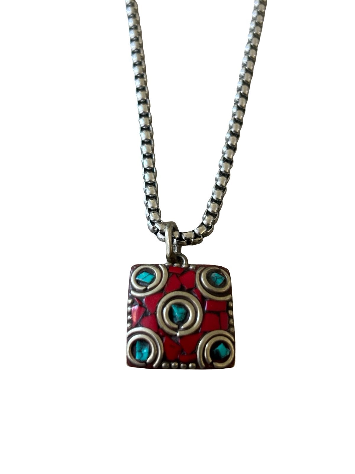 Unieke ketting met rode en turquoise hanger, Overige materialen, Vanbeeksaar4@gmail.com, Nieuw, Ophalen of Verzenden