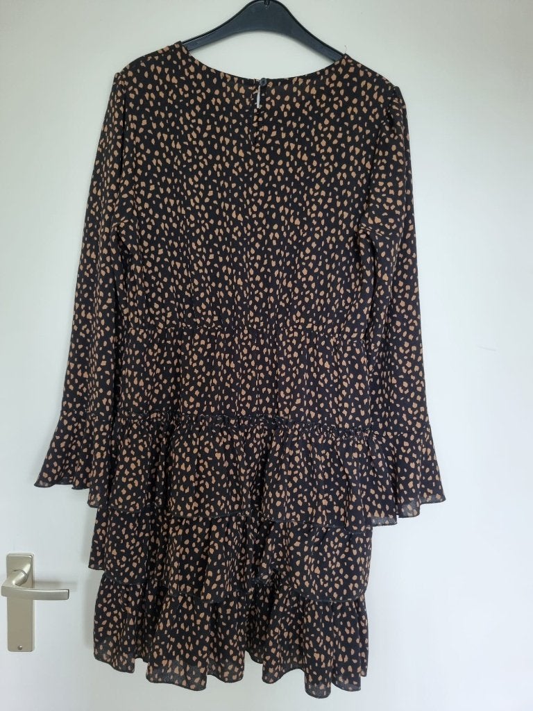 Jurk Pescara zwart/ bruinbeige maat L, Maat 38/40 (M), Zwart, Pescara, Ophalen of Verzenden