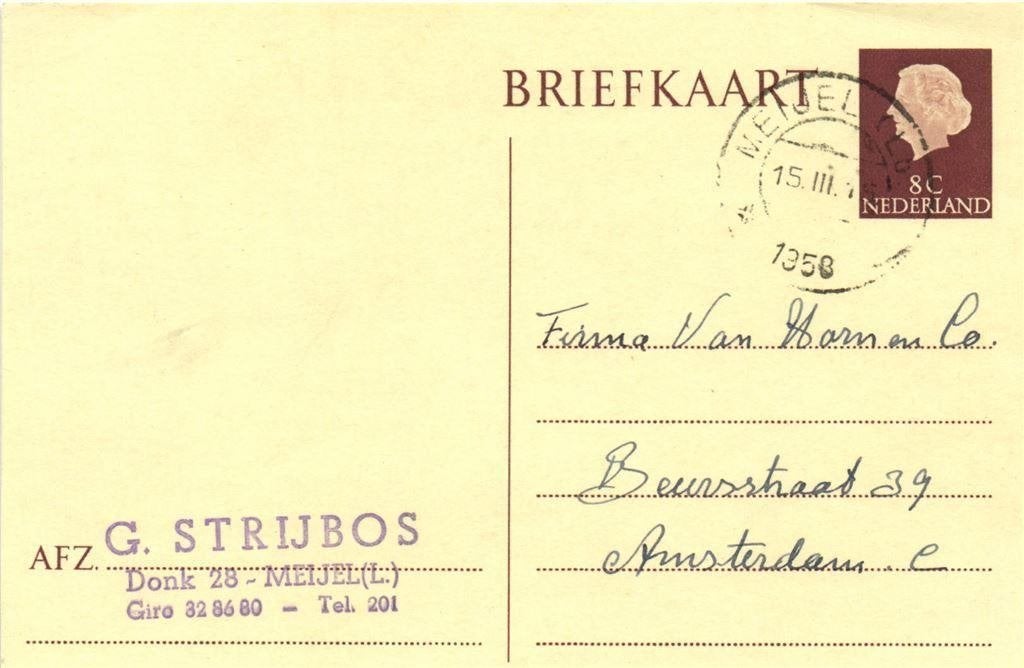 G. Strijbos - Meijel [L.] - 03.1958 - briefkaart, Ophalen of Verzenden, Briefkaart