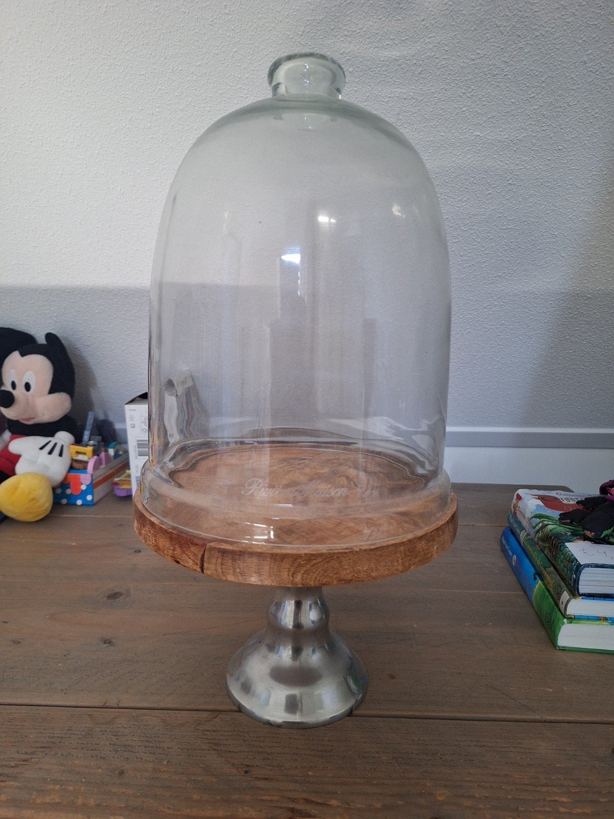 Glazen stolp met houten voet riviera maison, Ophalen of Verzenden, Zo goed als nieuw, Meerkleurig, Glas