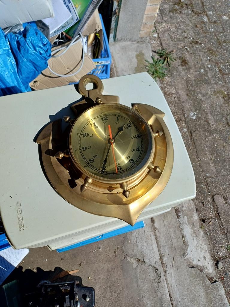 Vintage zware messing scheepsklok in anker-design, Ophalen of Verzenden
