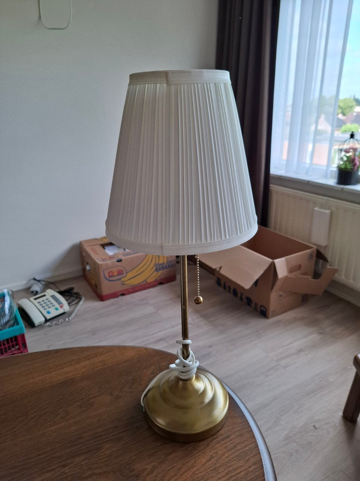 Vintage Tafellamp/Wandlamp met Plissé Kap - Goudkleurig, Ophalen, Met schakelaar, Gebruikt, Overige stijlen