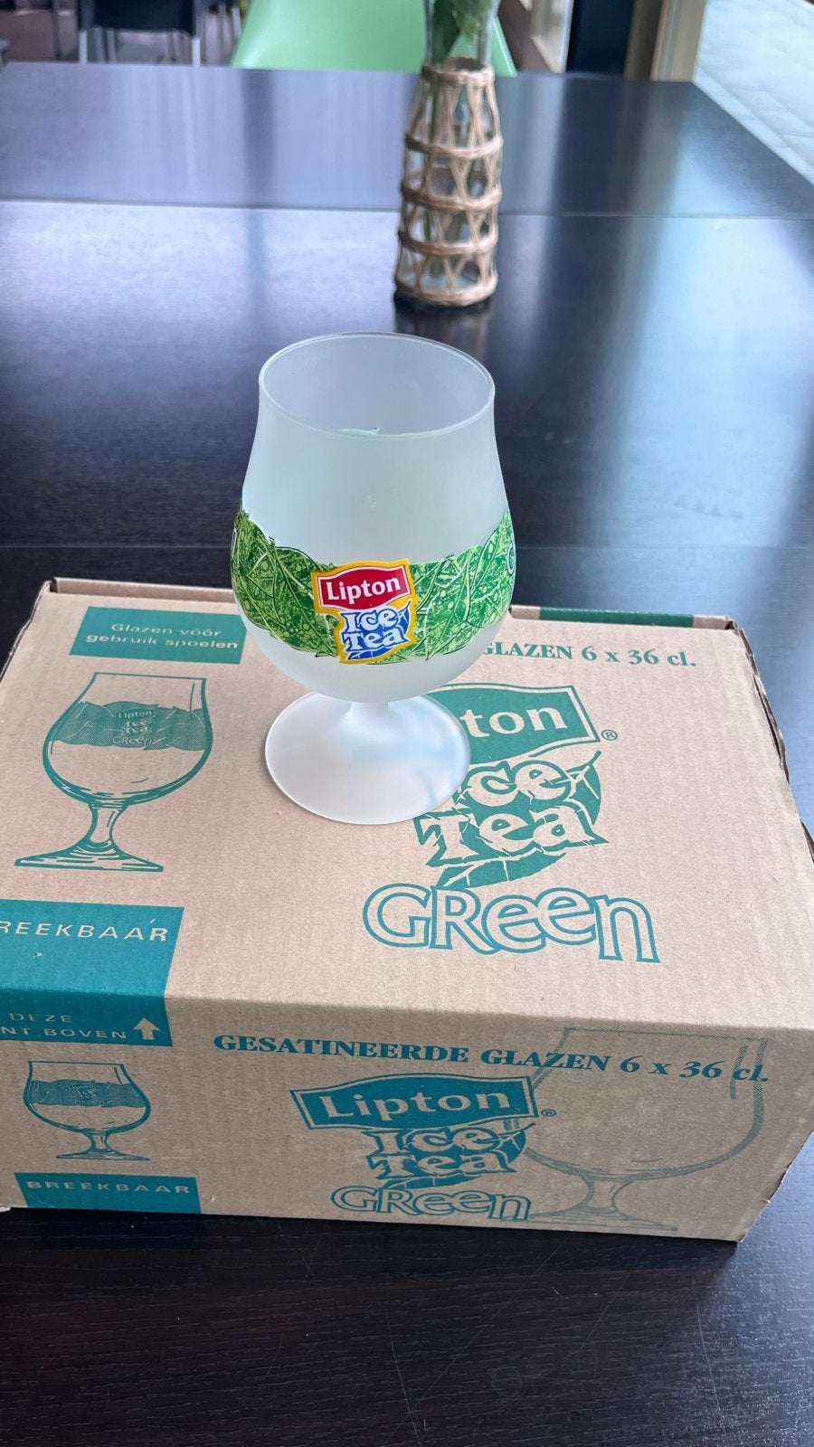 Lipton Ice Tea Green gesatineerde glazen - set van 6, Nieuw, Ophalen of Verzenden, Meerkleurig, Overige merken