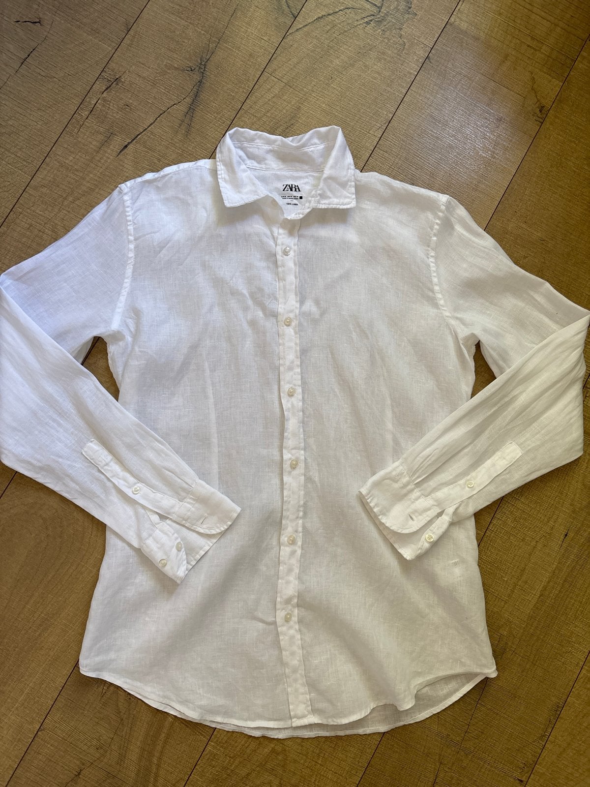 Witte linnen blouse Zara, mt M, slimfit (2 kleine vlekjes!), Verzenden, Gedragen, Wit