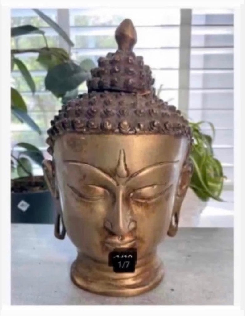 Zware bronzen Boeddha hoofd ruim 2 kilo, 2220 gram, 22 cm hg, Ophalen of Verzenden, X, X, X