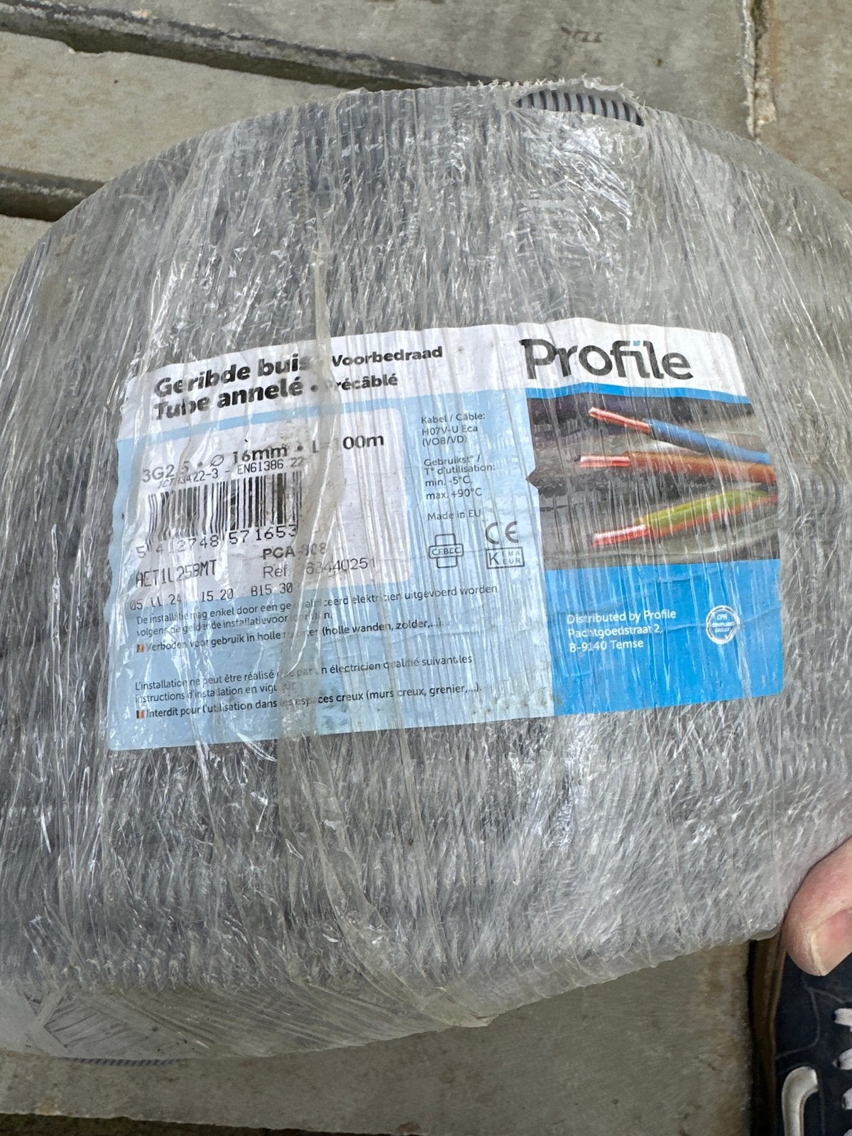 Voorbedrade flexibele buis 3G2.5 16mm 100m Profile, Doe-het-zelf en Verbouw, Ophalen, Nieuw, Overige merken, Kabel of Snoer