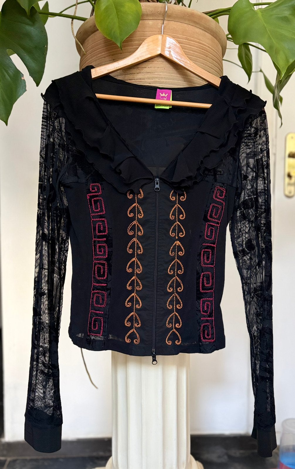 Vintage Save the Queen Whimsigoth Embroidered Mesh Top, Kleding | Dames, Zwart, Maat 42/44 (L), Ophalen of Verzenden, Zo goed als nieuw