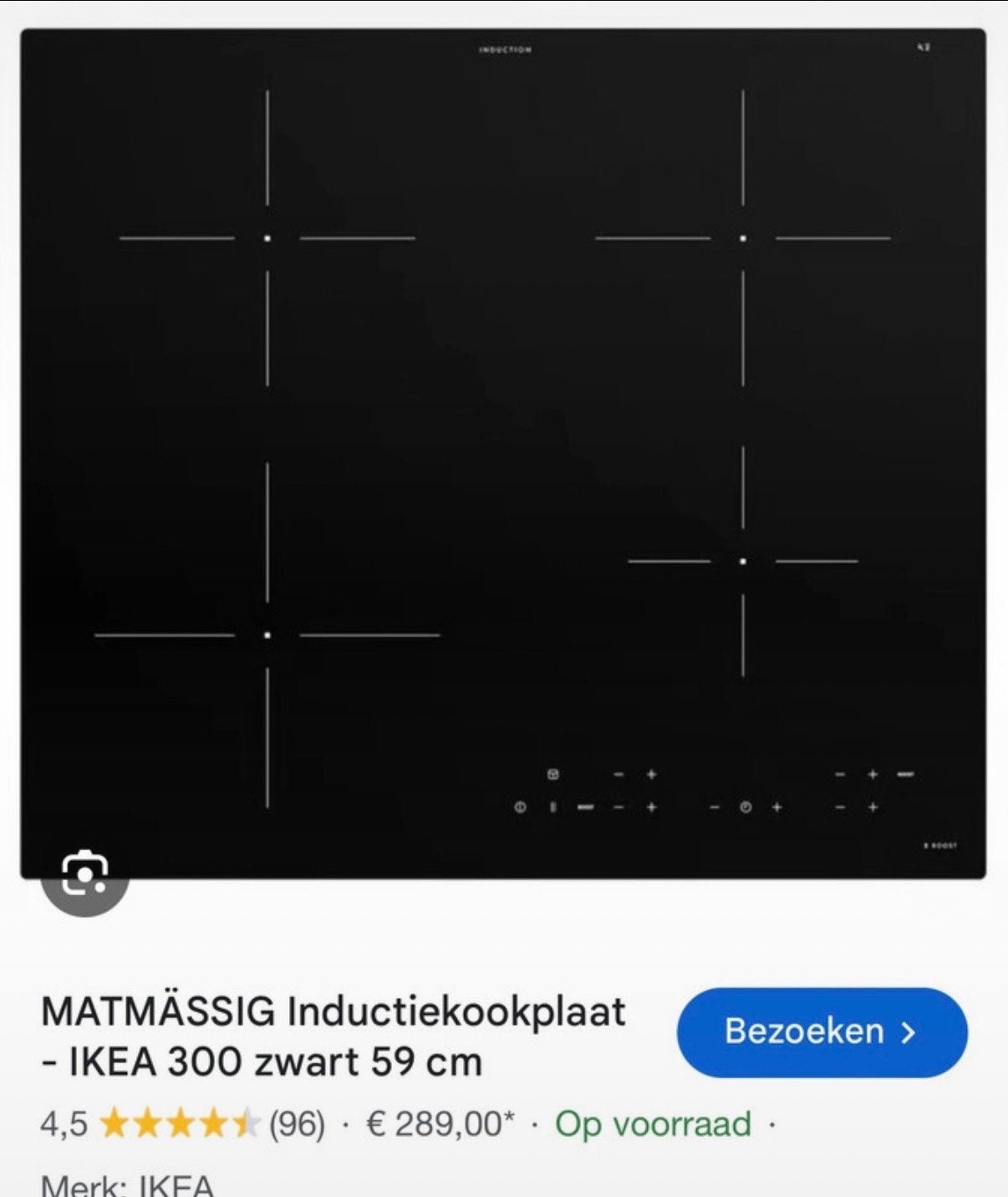 IKEA MATMÄSSIG Inductiekookplaat 59 cm, Gebruikt, Inbouw, Inductie, 4 kookzones