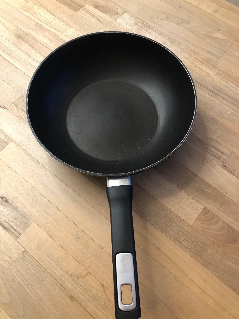 Wokpan 28cm, Gebruikt, Aluminium, Ophalen of Verzenden, Overige merken