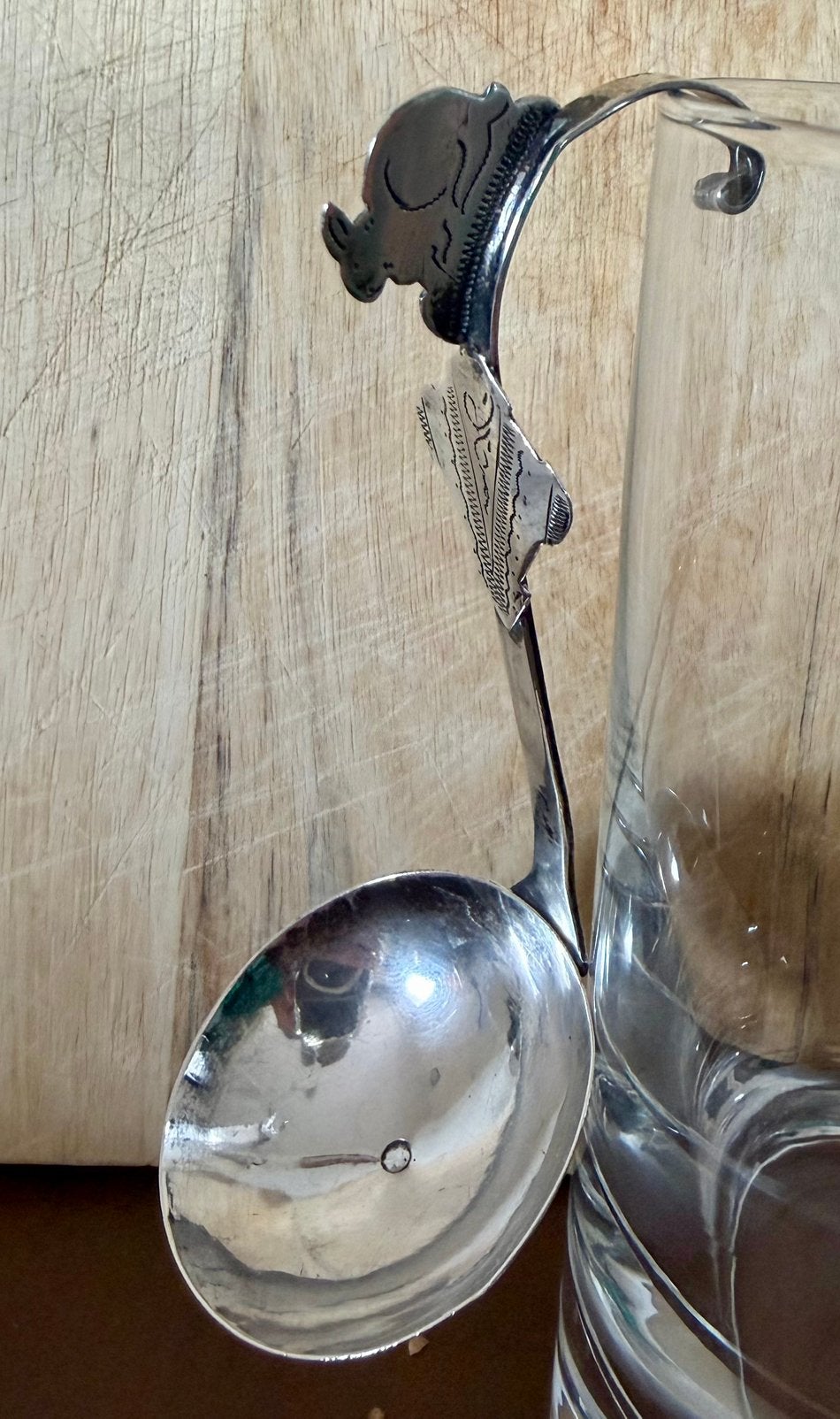 Antieke zilveren jam lepel 1920 met komhaak haas/konijn, Antiek en Kunst, Antiek | Goud en Zilver, Ophalen of Verzenden, Zilver