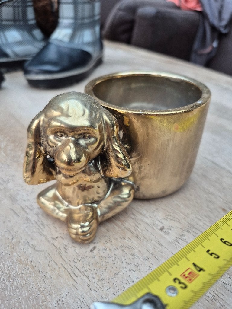 gouden bloempotje aapje, Rond, Ophalen of Verzenden, Zo goed als nieuw, Aardewerk