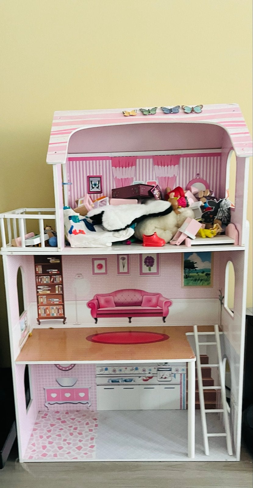 Groot houten poppenhuis met meubels en accessoires, Ophalen, Gebruikt, Overige typen
