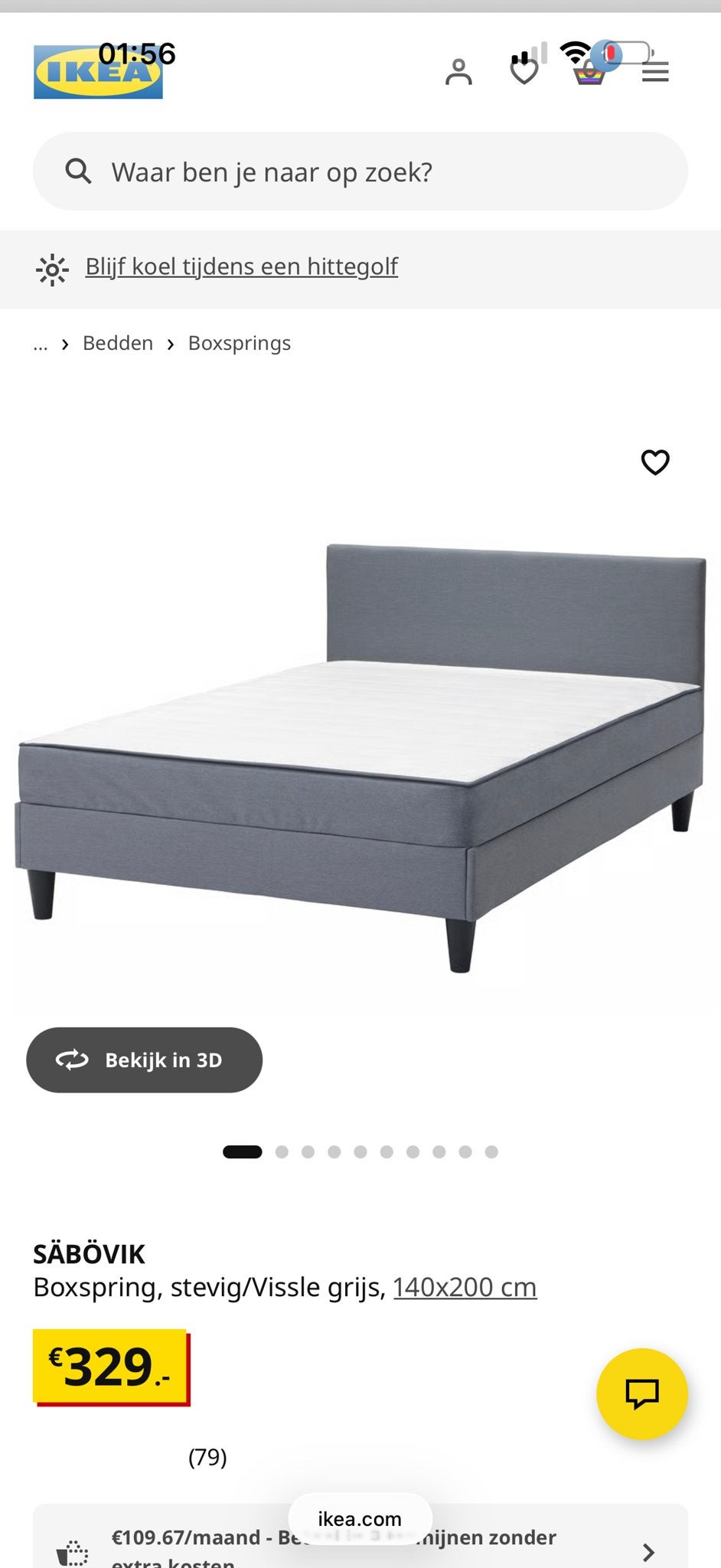 IKEA SÄBÖVIK Boxspring, stevig/Vissle grijs, 140x200 cm, Tweepersoons, Zo goed als nieuw, 200 cm, Grijs