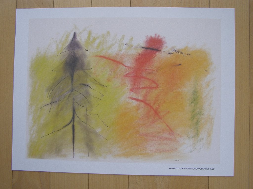 Reproductie: Jef Diederen – Zonder titel; gouache / krijt, Ophalen of Verzenden
