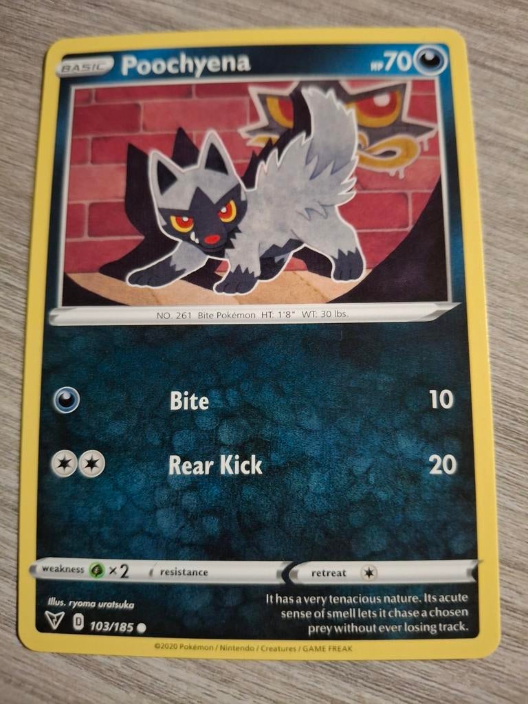 Poochyena Pokémon Kaart - Basic HP70 - 103/185, Ophalen of Verzenden, Zo goed als nieuw, Losse kaart