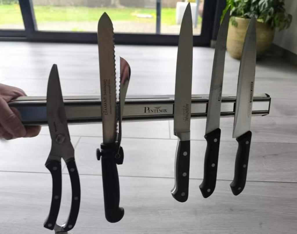 Messenhouder pintinox met messen en schaar, Ophalen of Verzenden, Zo goed als nieuw