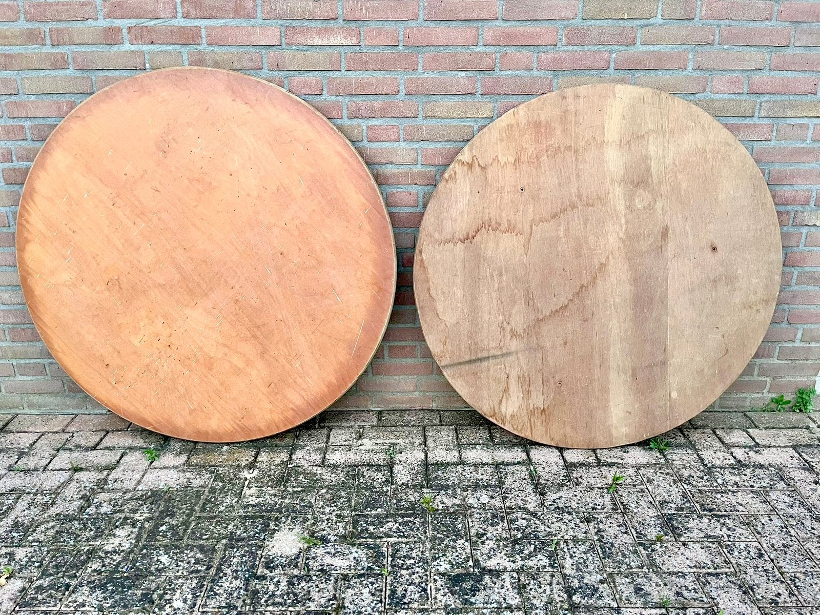 Twee stevige ronde houten tafelbladen – samen of per stuk, Ophalen, Rond