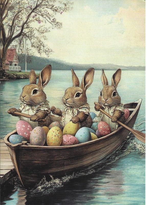 Pasen prentbriefkaart: Varen in een boot vol Paaseieren {1}, Verzenden, 1980 tot heden, Ongelopen, Feest(dag)