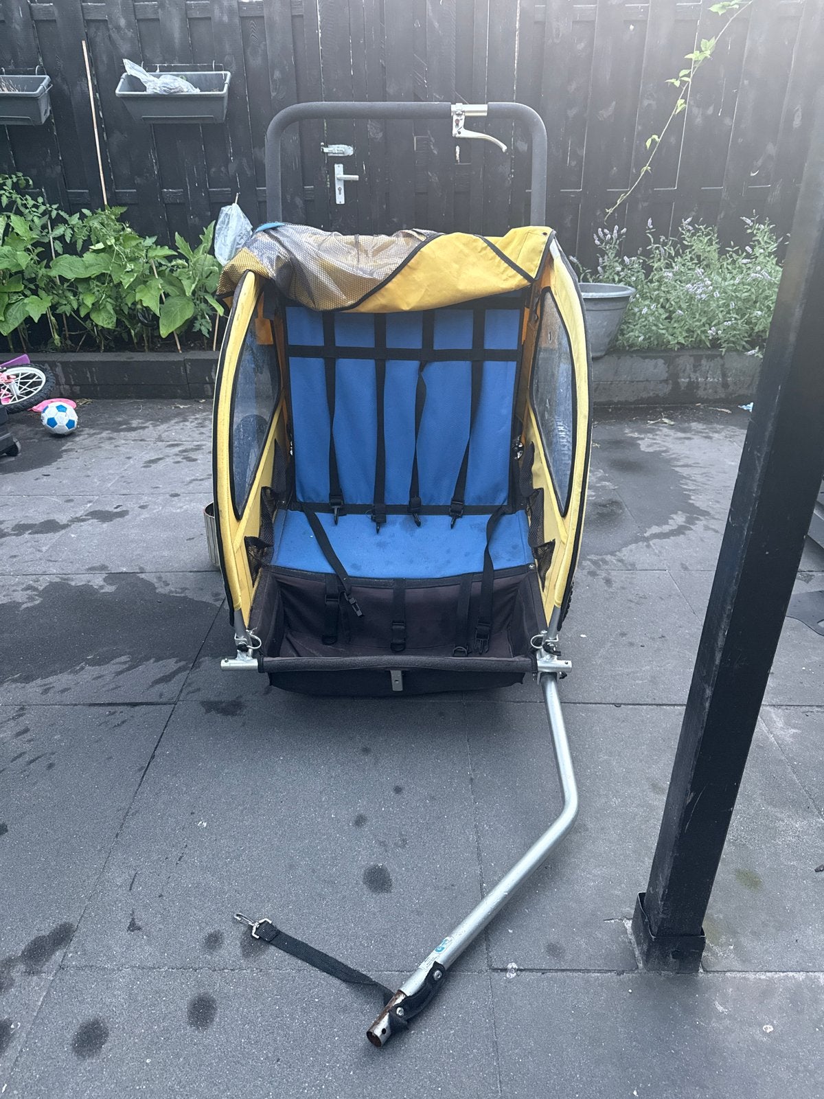 Kinderfietskar - Geel/Blauw, Gebruikt, Opvouwbaar, Ophalen of Verzenden, Kinderkar