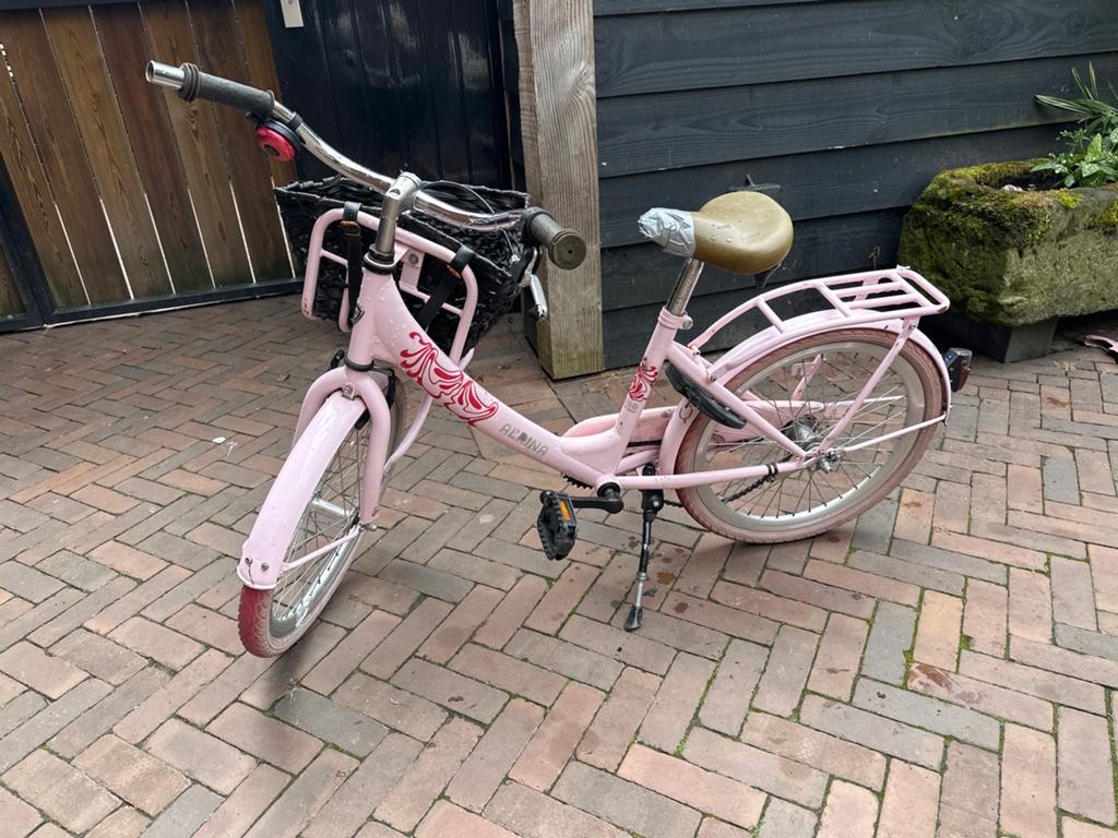Roze kinderfiets met mandje - Gebruikt, Fietsen en Brommers, Fietsen | Kinderfietsjes, Ophalen, Gebruikt, Terugtraprem, 16 tot 20 inch