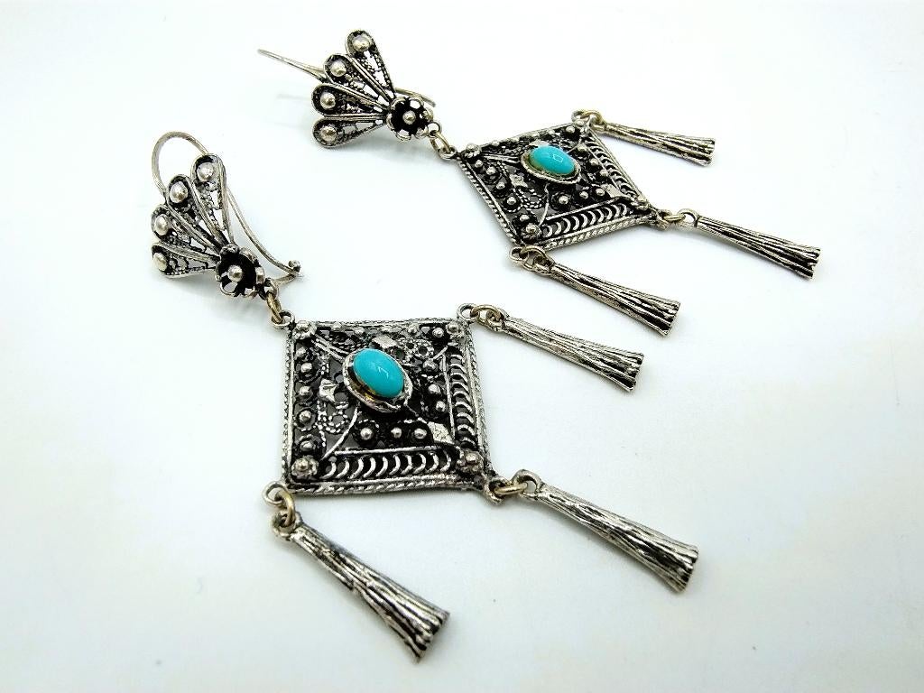 Prachtige vintage zilveren oorbellen met turkoois, Sieraden, Tassen en Uiterlijk, Oorbellen, Gebruikt, Info@zilverwebsite.nl, Verzenden