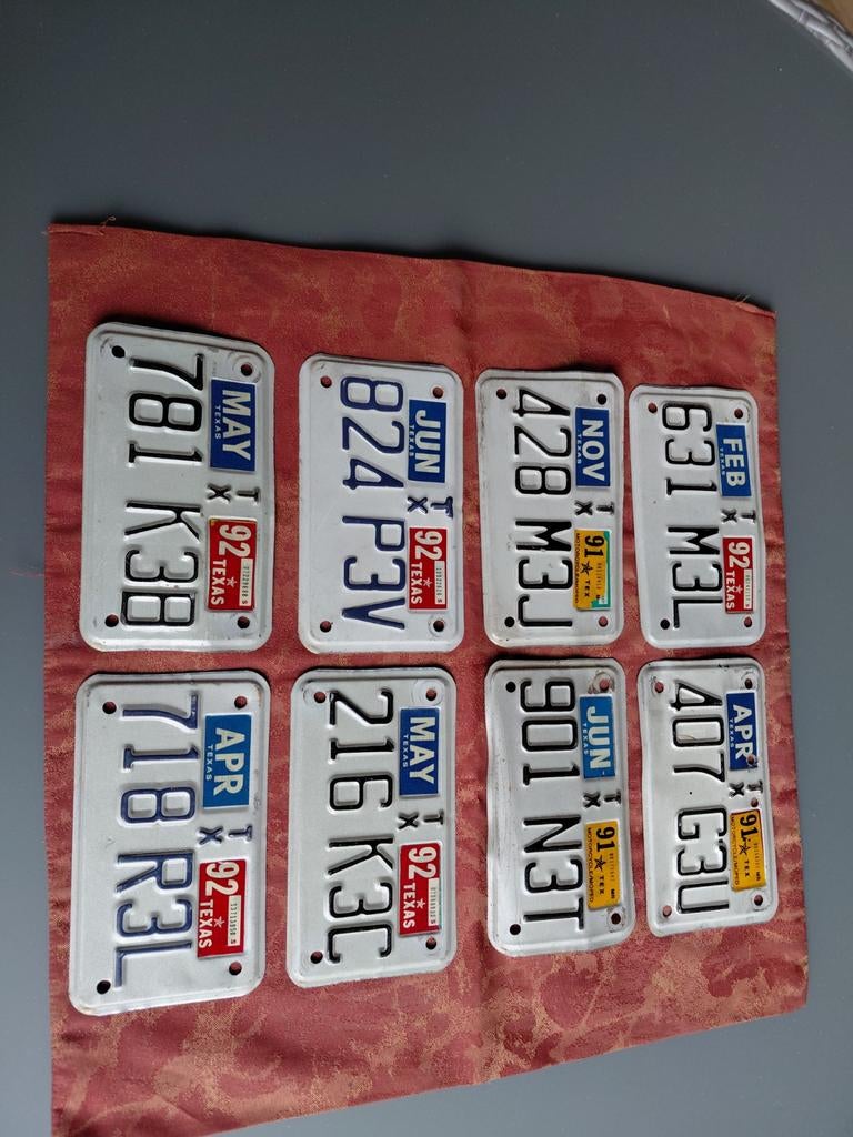 Set van 8 Vintage USA Kentekenplaten - Texas 1991-1992, Ophalen of Verzenden