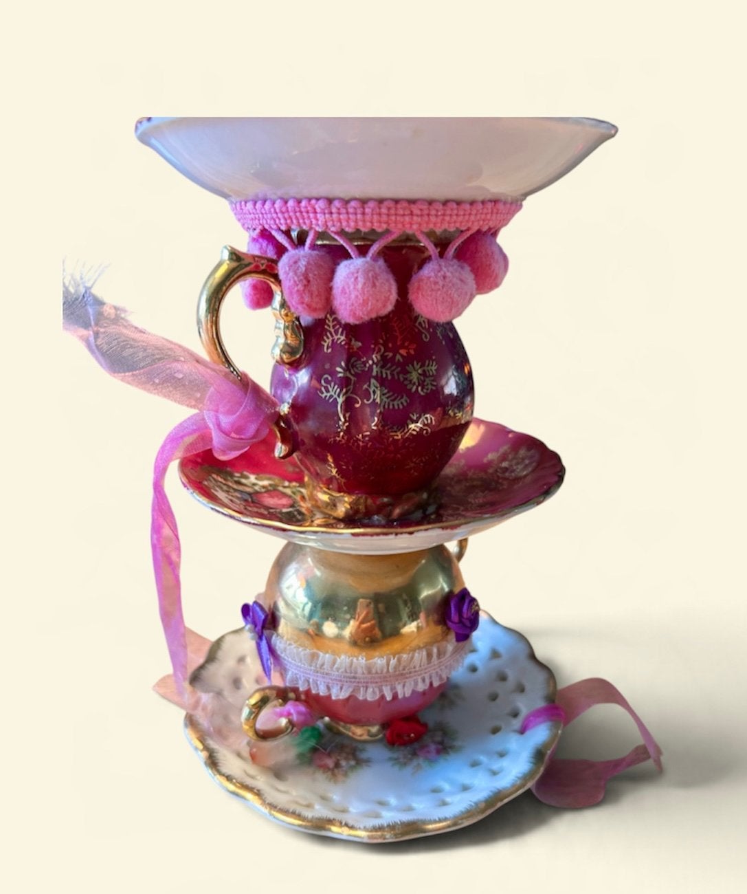 Unieke kandelaar roze met goud, Overige merken, Ophalen of Verzenden, Zo goed als nieuw, Goud