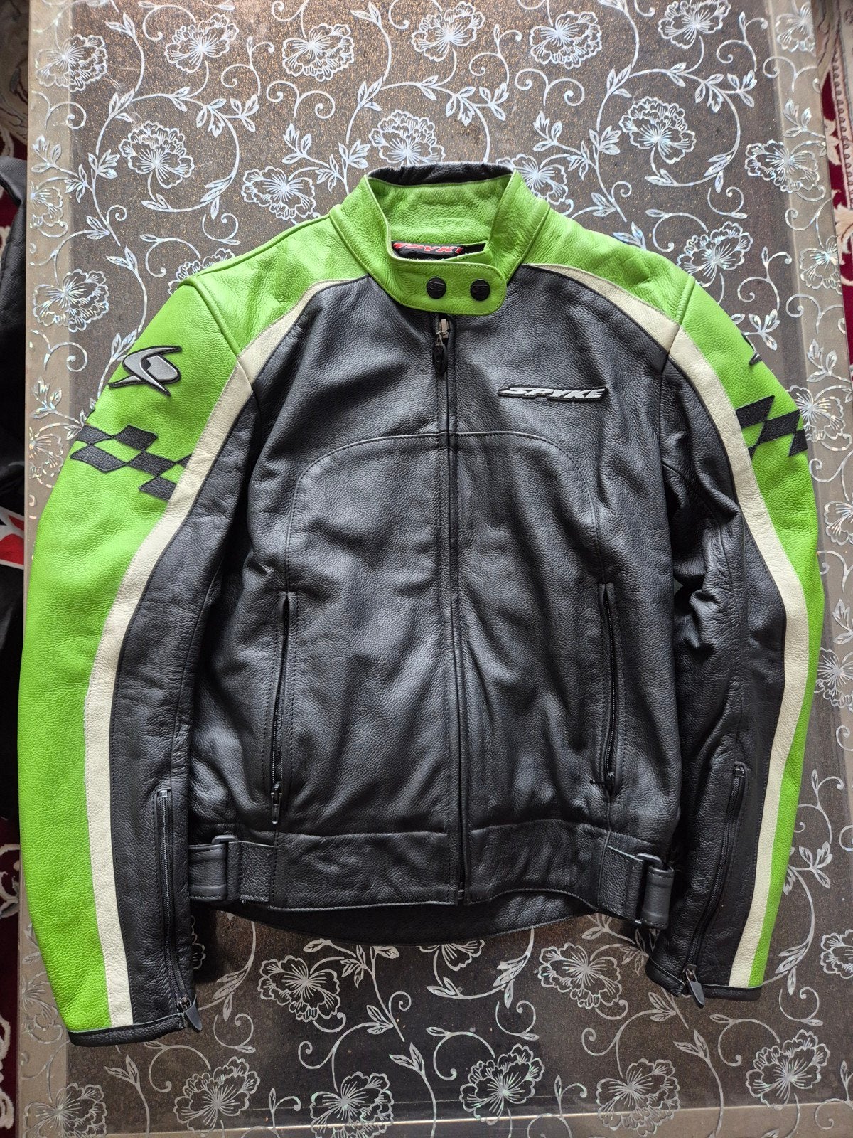 Spyke leren motorjas - Zwart/Groen, Spyke, Heren, Jas | leer, Ophalen of Verzenden