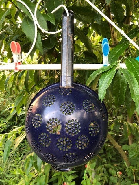 Emaille donker blauw vergiet diameter 21cm, Ophalen of Verzenden