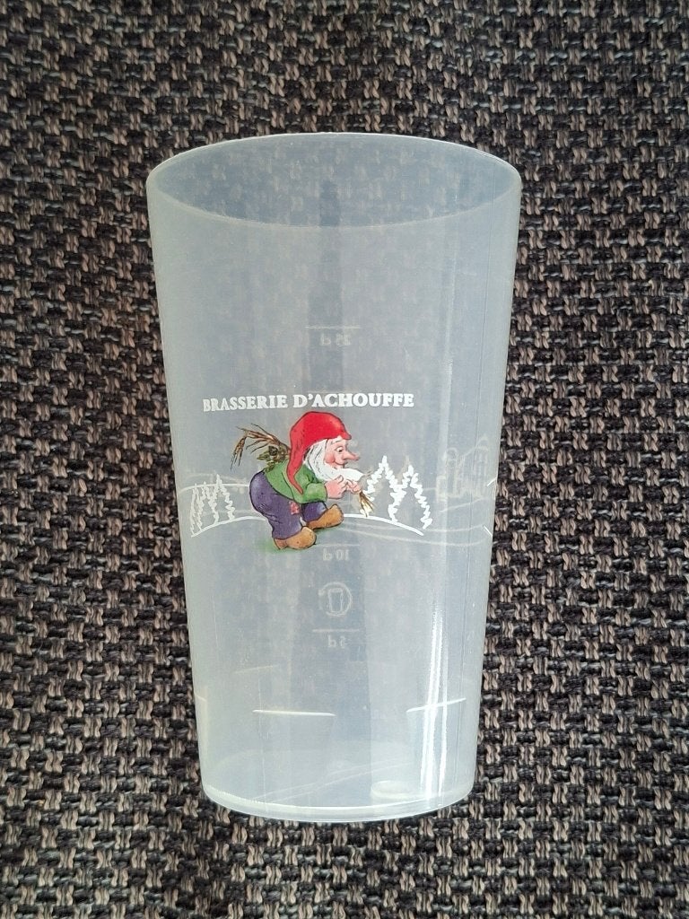 La Chouffe bier plastic beker witte letters 25 cl, Ophalen of Verzenden, Zo goed als nieuw, Glas of Glazen, Overige merken