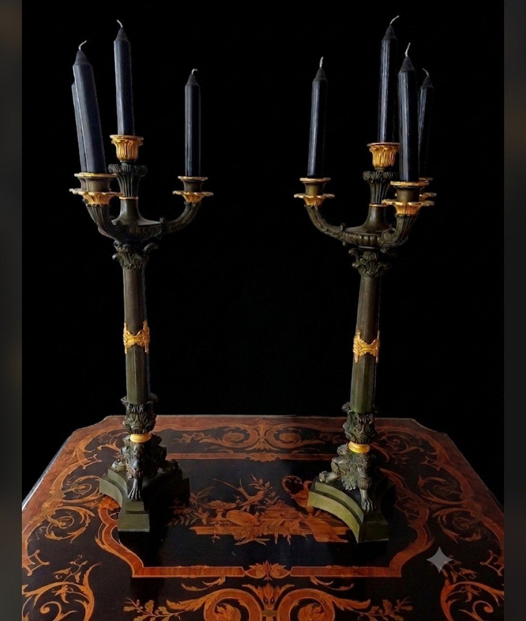antieke empire bronzen kandelaars, Antiek en Kunst, Antiek | Kandelaars, Ophalen, Koper of Brons