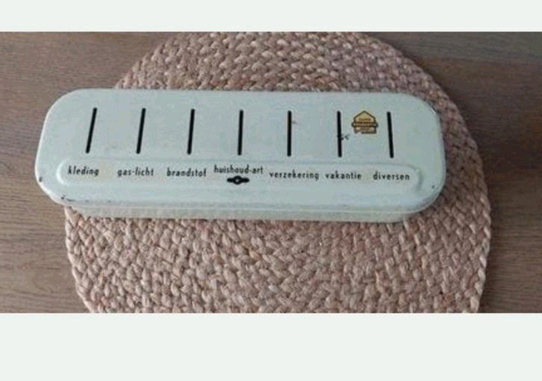 OUD EMAILLE  GELD KISTJE  BRABANTIA VAKANTIE /GAS/ LICHT +, Antiek en Kunst, Curiosa en Brocante, Ophalen of Verzenden